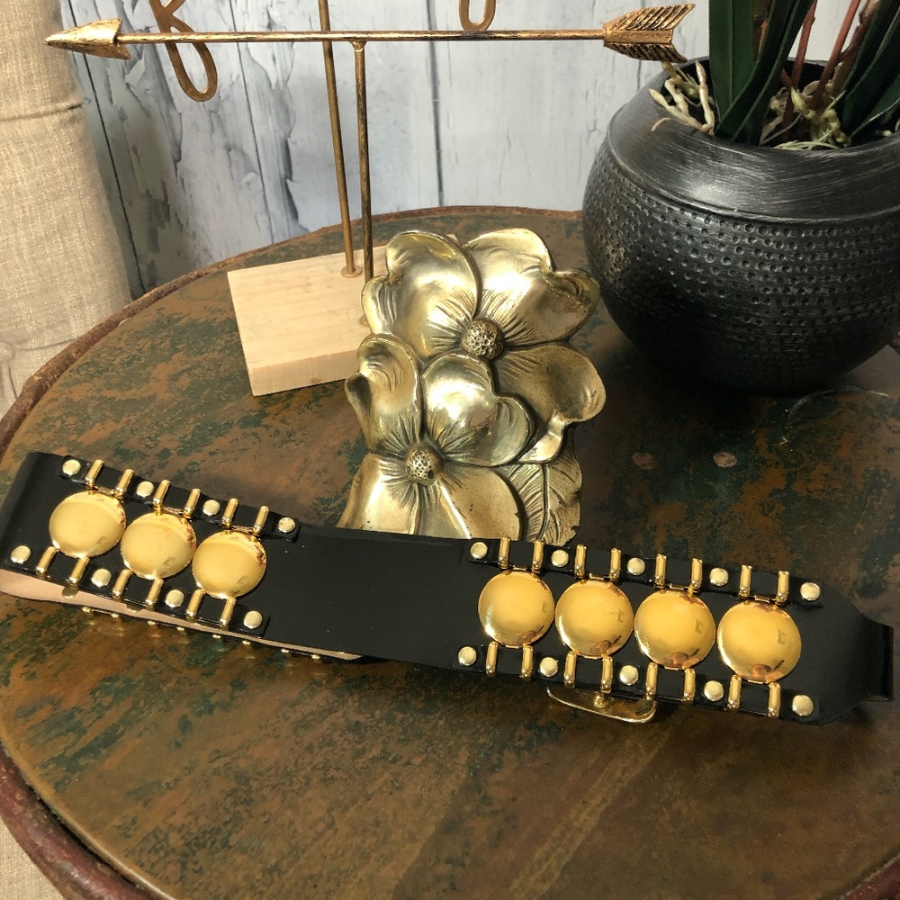 HYDE Black Patent Leather with Gold Studs Belt